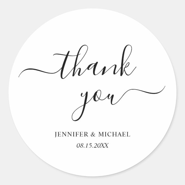 Elegant Handwritten Script Thank You Modern Simple Classic Round Sticker (Front)