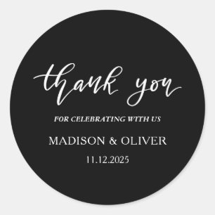 Elegant Handwritten Script Thank You Wedding Classic Round Sticker