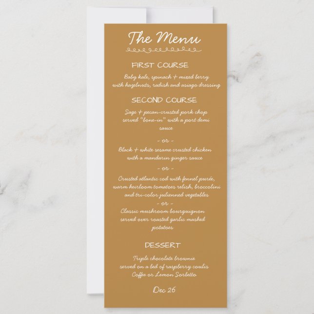 Elegant Handwritten Script Wedding Menu Card (Front)