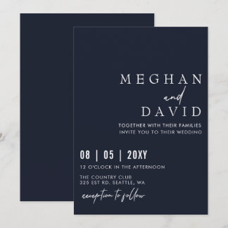 Elegant Handwritten Simple Navy Wedding Invitation