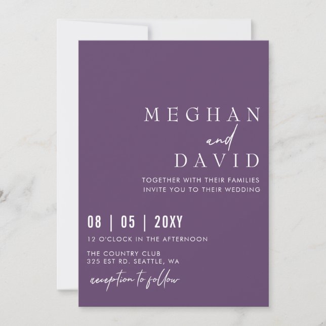 Elegant Handwritten Simple Purple Wedding Invitation (Front)