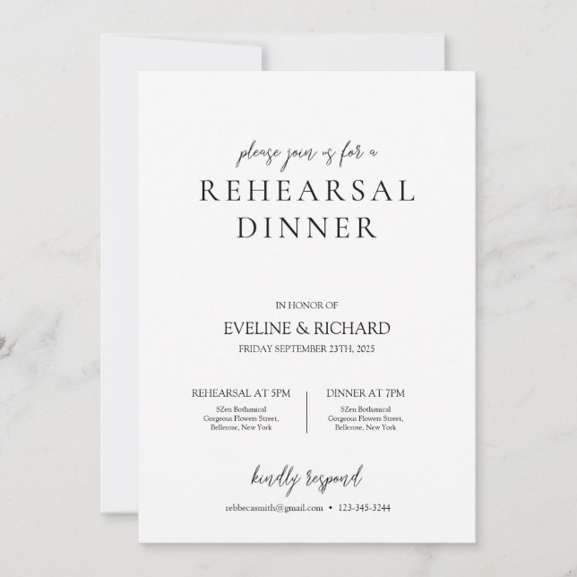 Elegant handwritten simple rehearsal dinner invitation (Front)