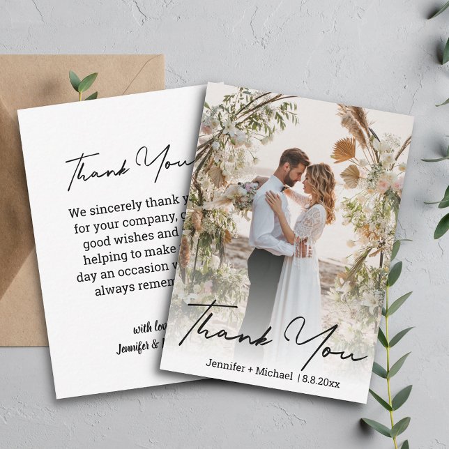 elegant handwritten wedding day photo  thank you  card (Creator Uploaded)
