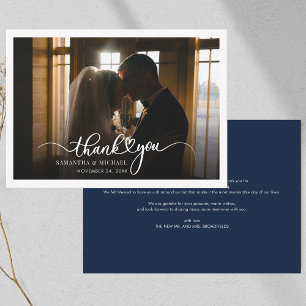 Elegant Handwritten Wedding Photo Thank You Card
