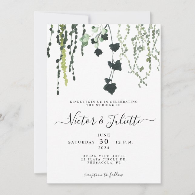 Elegant Hanging Eucalyptus Wedding Invitation (Front)