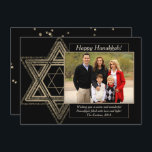 Elegant Hanukkah Gold Modern Star of David Photo Holiday Card<br><div class="desc">Minimal classic gold Bar/Bat Mitzvah and Hanukkah modern Star of David against a solid background creates an elegant,  sophisticated design. For other coordinating colours or matching products,  visit JustFharryn @ Zazzle.com or contact the designer,  c/o Fharryn@yahoo.com  All rights reserved. #zazzlemade #christmasdecor</div>