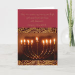 elegant Hanukkah greeting card<br><div class="desc">This is a beautiful Hanukkah greeting card that has a wonderful menorah,  and golden star of David.</div>