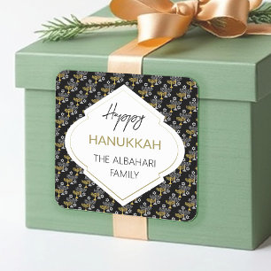 Elegant Hanukkah Holiday Pattern Gold Square Sticker