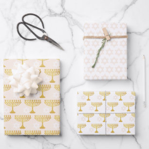 Elegant Hanukkah Holiday Pattern Gold Wrapping Paper Sheet