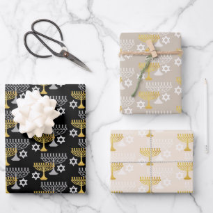 Elegant Hanukkah Holiday Pattern Gold Wrapping Paper Sheet