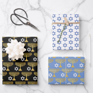 Elegant Hanukkah Holiday Pattern Gold Wrapping Paper Sheet