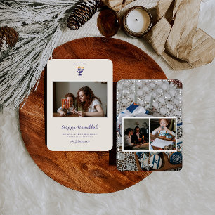 Elegant Hanukkah Menorah   Family Photos Holiday Card