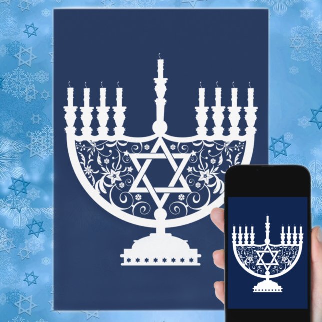 Elegant Hanukkah Menorah with Floral Star of David Holiday Card (Creator Uploaded)