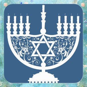 Elegant Hanukkah Menorah with Floral Star of David Square Sticker