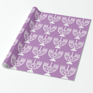 Elegant Hanukkah Menorah with Floral Star of David Wrapping Paper