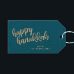 Elegant Hanukkah Modern Script Blue Personalised Gift Tags<br><div class="desc">Add some fun embellishment to your gift giving with this simple and elegant modern Happy Hanukkah gift tag in blue,  personalised with your name.</div>