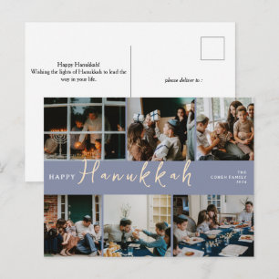 Elegant Hanukkah Typography Blue family photo Holiday Postcard