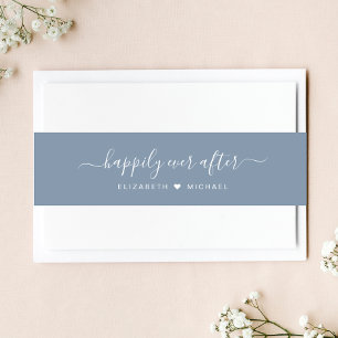 Elegant Happily Ever After Dusty Blue Wedding Invitation Belly Band
