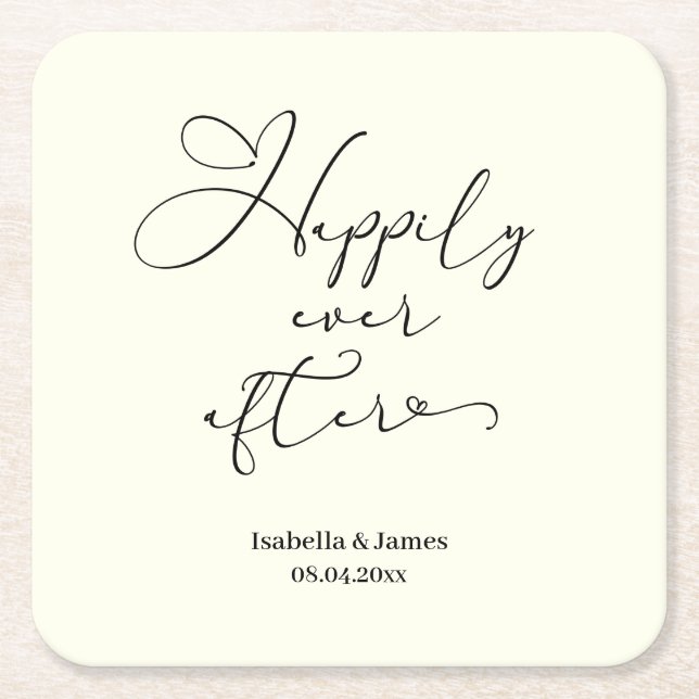 Elegant Happily Ever After Ivory Romantic Wedding  Square Paper Coaster (Front)
