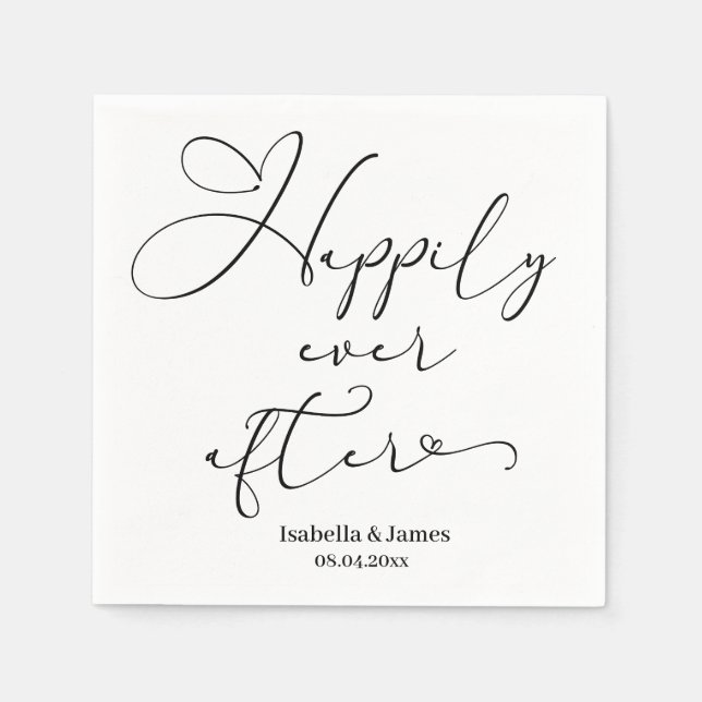 Elegant Happily Ever After Romantic White Wedding  Napkin (Front)