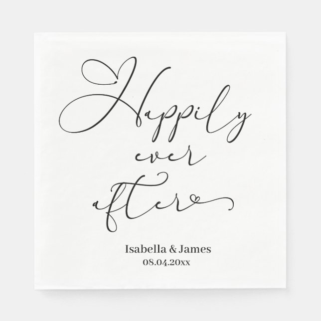 Elegant Happily Ever After Romantic White Wedding  Napkin (Front)