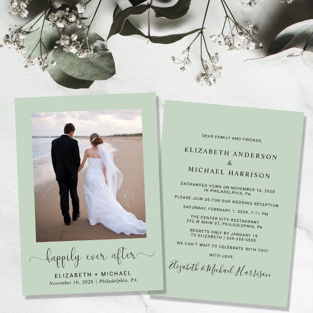 Elegant Happily Ever After Sage Wedding Reception Invitation (Creator Uploaded)