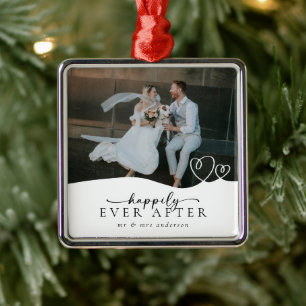 Elegant Happily Ever After Script Photo Wedding Metal Tree Decoration