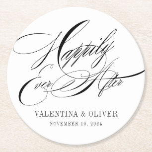 Elegant Happily Ever After Wedding Round Paper Coaster