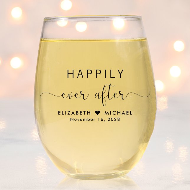 Elegant Happily Ever After Wedding Stemless Wine Glass (Creator Uploaded)