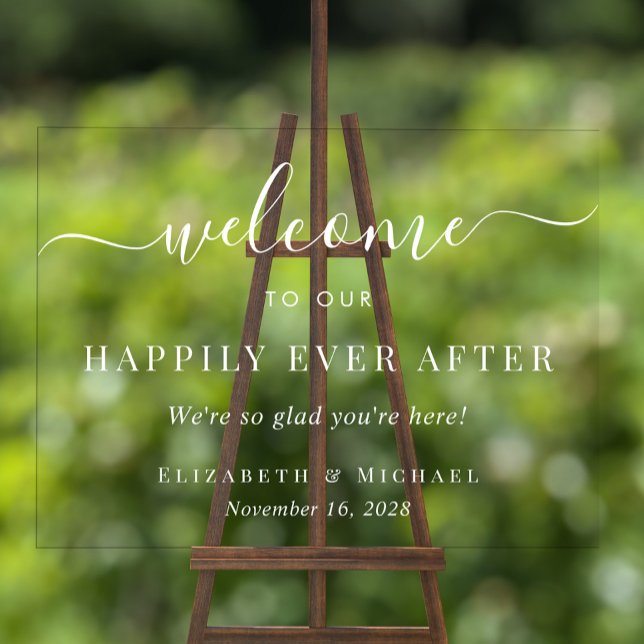 Elegant Happily Ever After Wedding Welcome Acrylic Sign (Creator Uploaded)