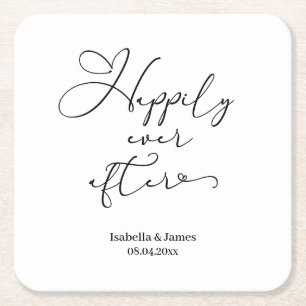 Elegant Happily Ever After White Romantic Wedding  Square Paper Coaster