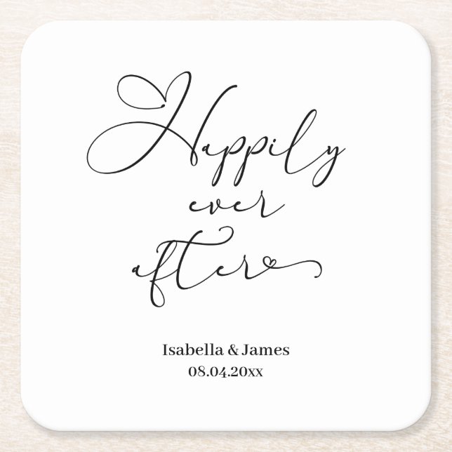 Elegant Happily Ever After White Romantic Wedding  Square Paper Coaster (Front)