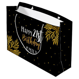 Elegant Happy 21st Birthday Gold Foliage  Large Gift Bag