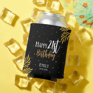 Elegant Happy 21st Birthday Gold Foliage Party Can Cooler