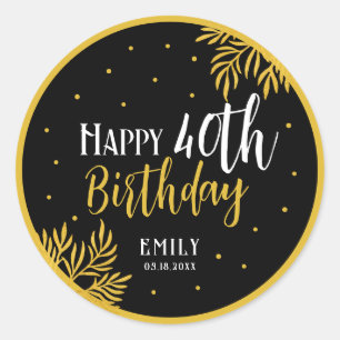 Elegant Happy 40th Birthday Gold Foliage Party Classic Round Sticker