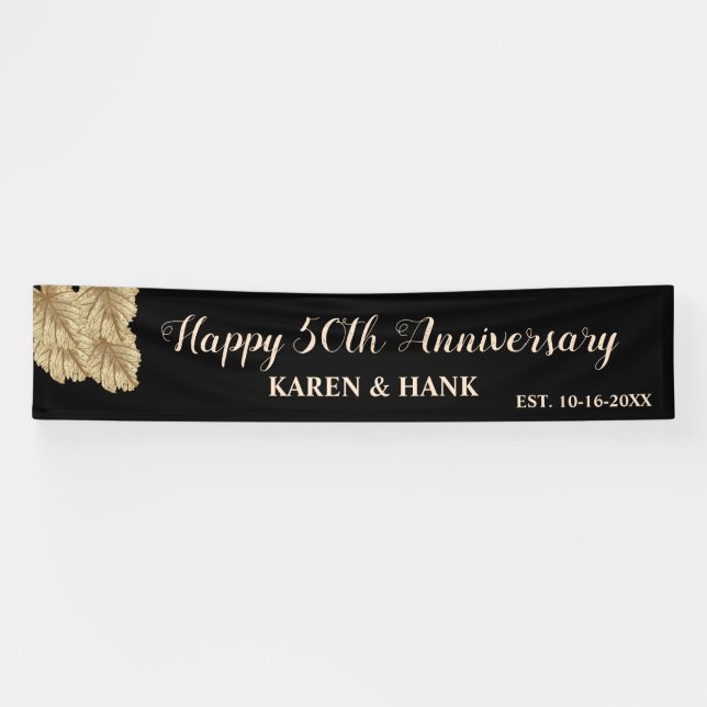 Elegant Happy 50th Anniversary Gold Black Custom Banner (Horizontal)