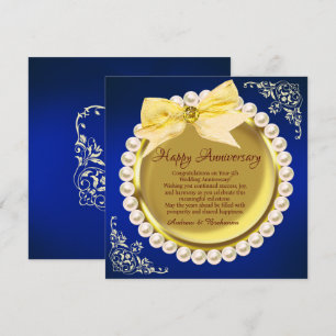 Elegant Happy 5th Wedding Anniversary Gold & Navy  Card