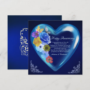 Elegant Happy 5th Wedding Anniversary Heart Navy  Card