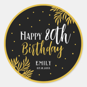 Elegant Happy 80th Birthday Gold Foliage Party Classic Round Sticker