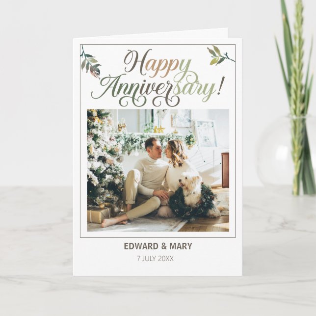 Elegant Happy Anniversary Personalised Photo Card (Front)