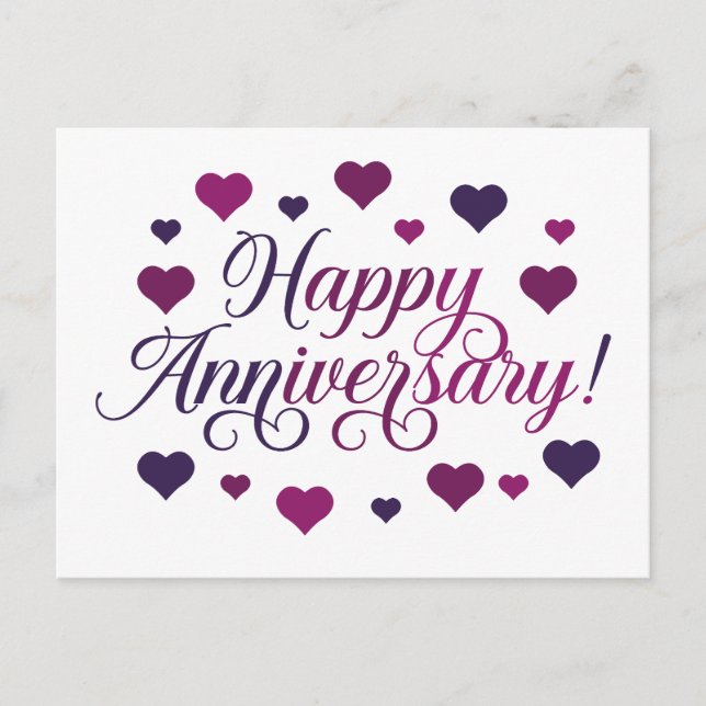 Elegant Happy Anniversary Postcard with Hearts (Front)