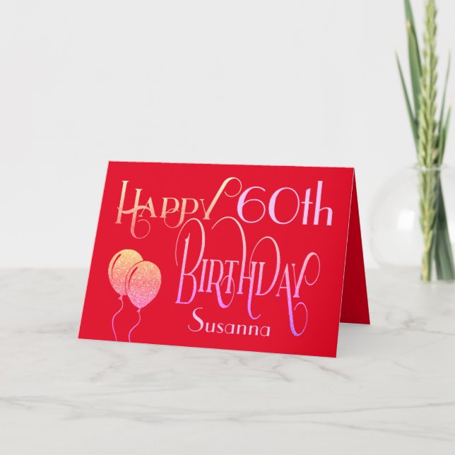 Elegant Happy Birthday Any Age Name Red Card (Front)