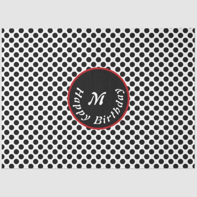 Elegant Happy Birthday Black Polka Dot Tissue Paper (Front)