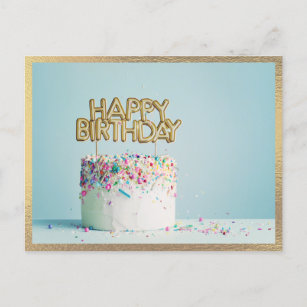 Elegant Happy Birthday Cake Modern Postcard