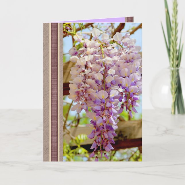 Elegant Happy Birthday Card with Glicinia Flower (Front)