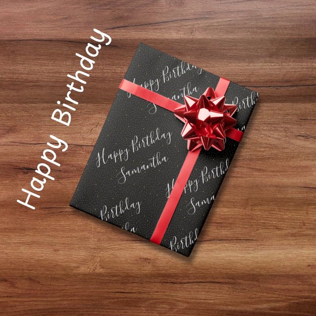 Elegant Happy Birthday Custom Name Wrapping Paper (Creator Uploaded)