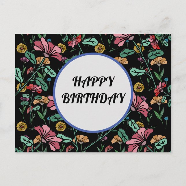 Elegant happy birthday floral postcard (Front)