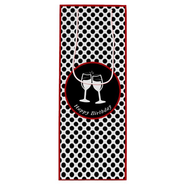 Elegant Happy Birthday Glasses Black Polka Dot Wine Gift Bag (Front)