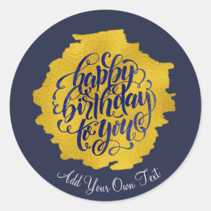 Elegant happy birthday gold calligraphy classic round sticker
