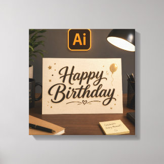 Elegant Happy Birthday Greeting Card Mockup on Woo Canvas Print